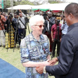 Celestine Daly Receiving Her Award From The President Of Zambia